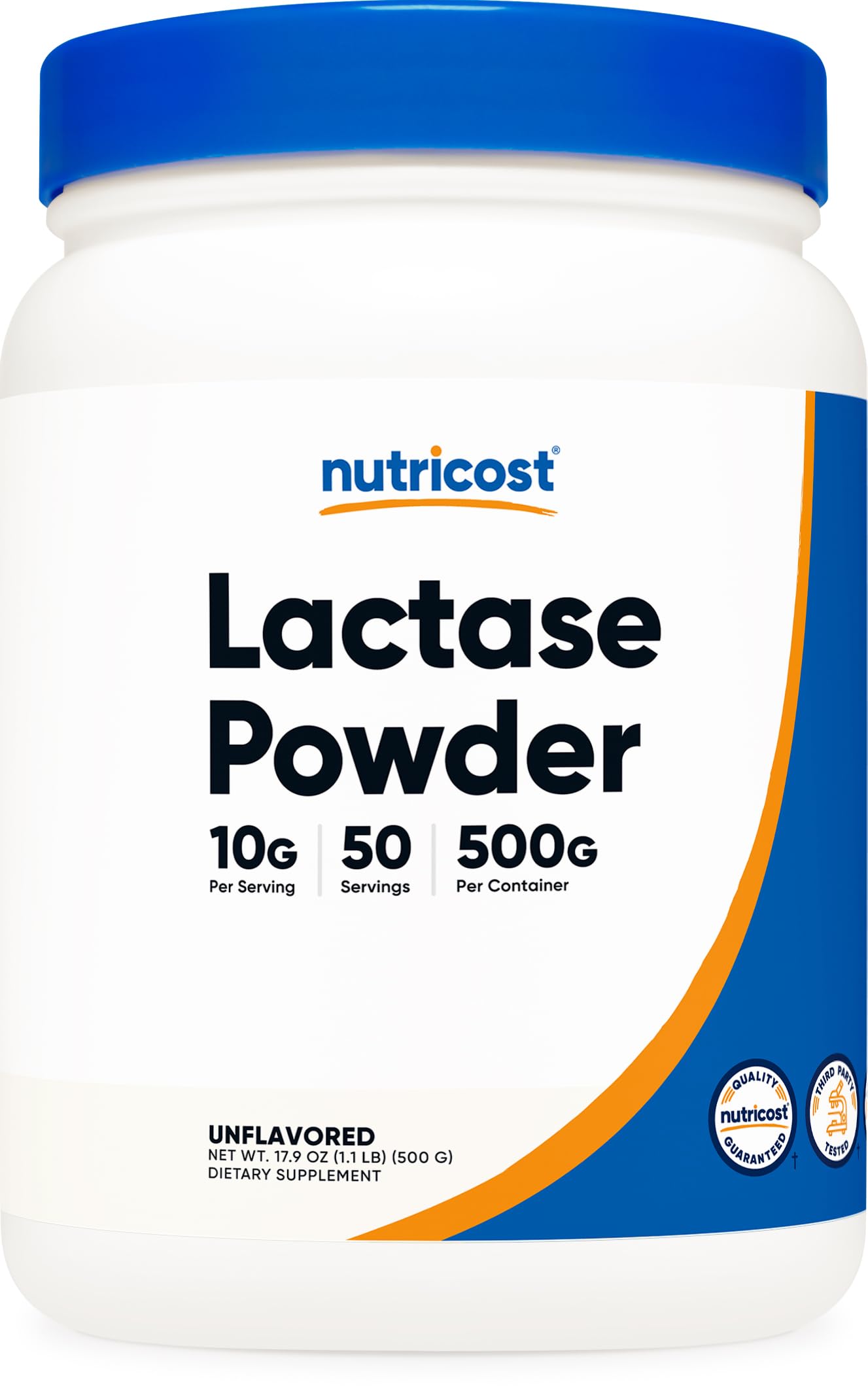 Nutricost Lactase Powder bottle on kitchen counter for easier dairy-friendly meals