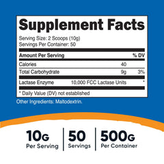 Nutricost Lactase Powder scoop measures powder for precise servings