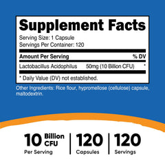 Nutricost Lactobacillus Acidophilus capsule close up shows 10 Billion CFU.