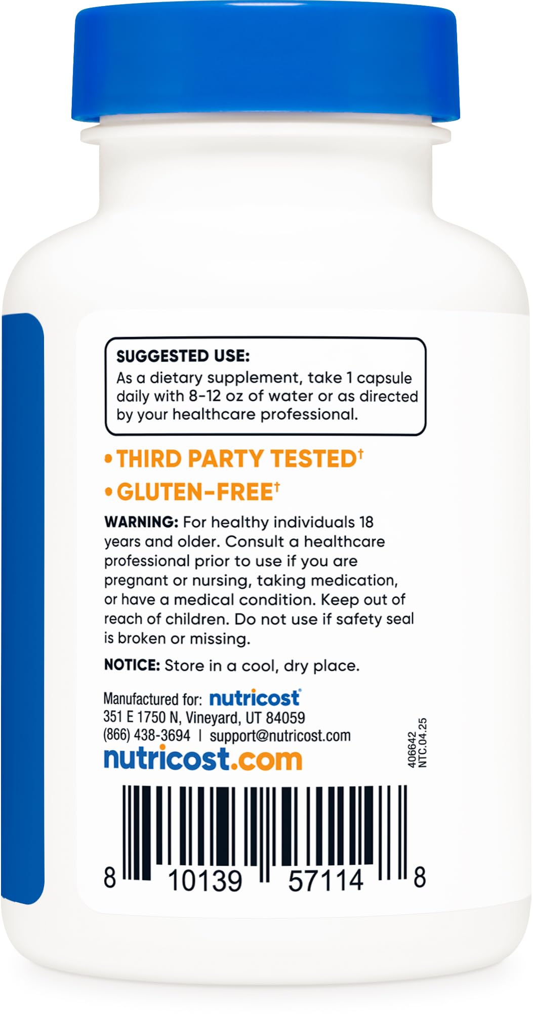 Nutricost Lactoferrin bottle with gluten-free badge appealing to dietary needs.
