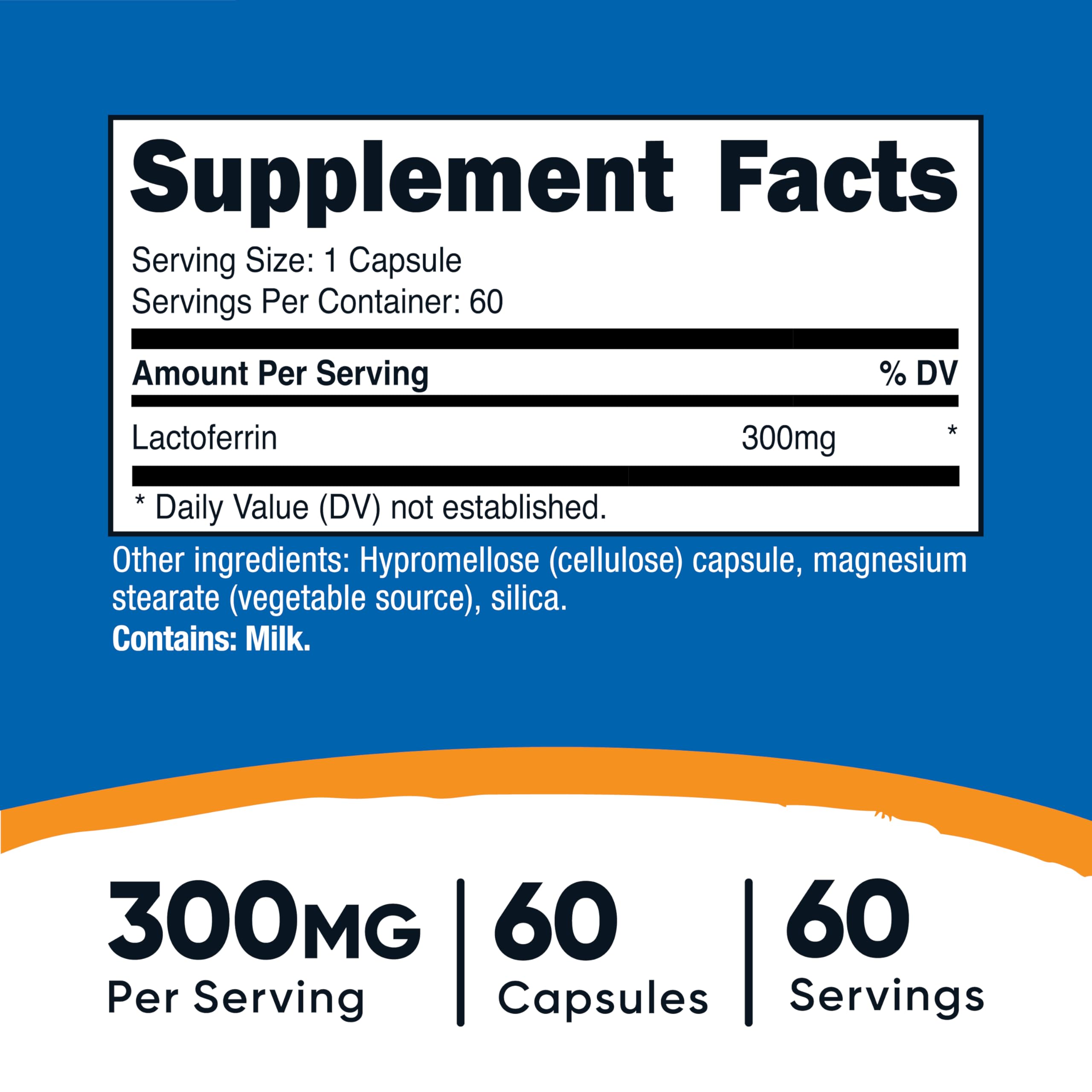 Closeup of Nutricost Lactoferrin capsules highlighting easy-to-swallow form.