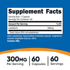 Closeup of Nutricost Lactoferrin capsules highlighting easy-to-swallow form.