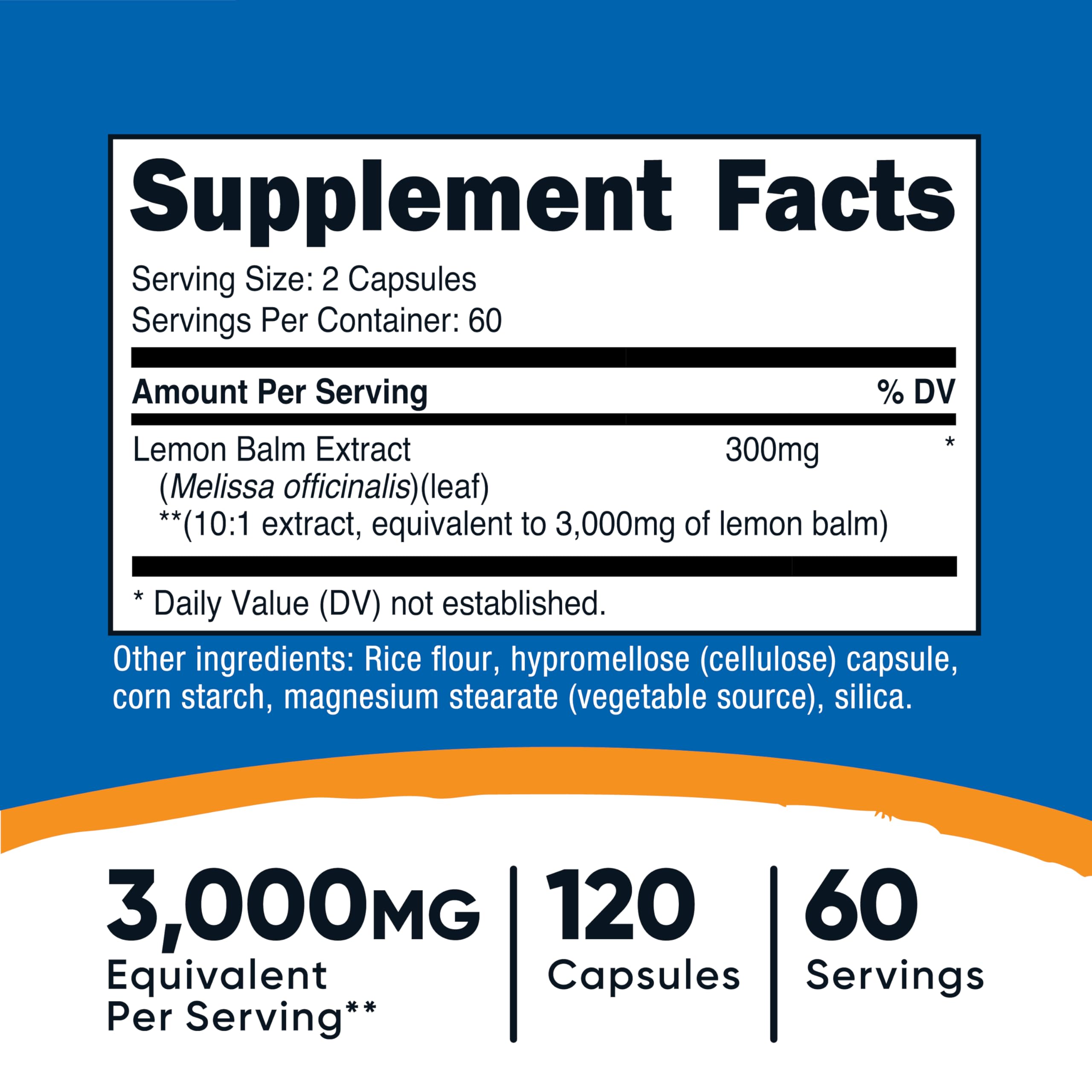 Nutricost Lemon Balm extract close-up highlights 300 mg potency per serving