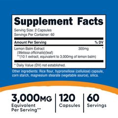 Nutricost Lemon Balm extract close-up highlights 300 mg potency per serving