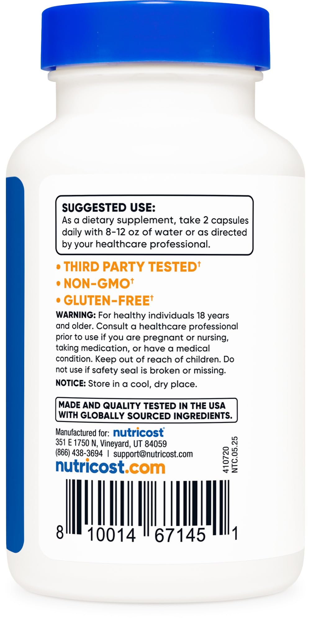 Nutricost Licorice Root 500mg serving size information on bottle