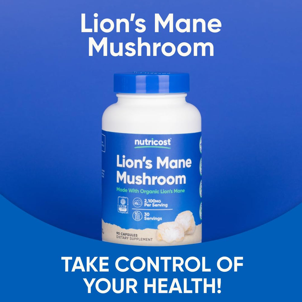 Gluten-free icon on Nutricost Lion's Mane capsules bottle