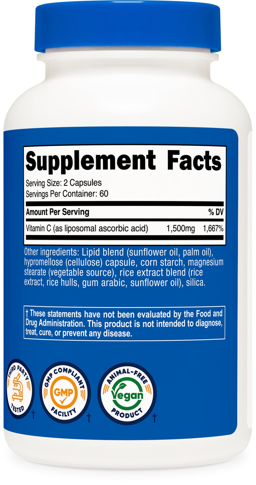 Nutricost Liposomal Vitamin C bottle being poured to show serving size.