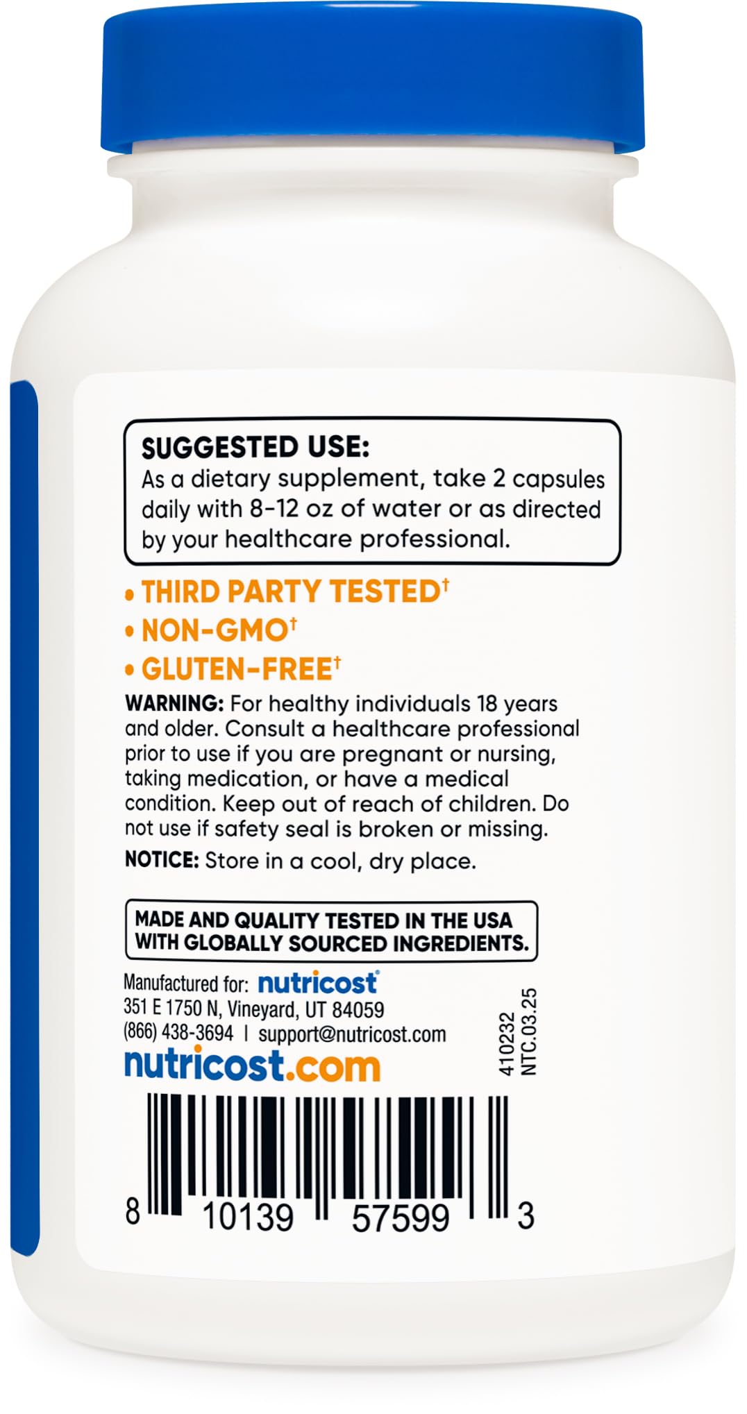 Ingredients flatlay showing vegan formulation for Nutricost Vitamin C.