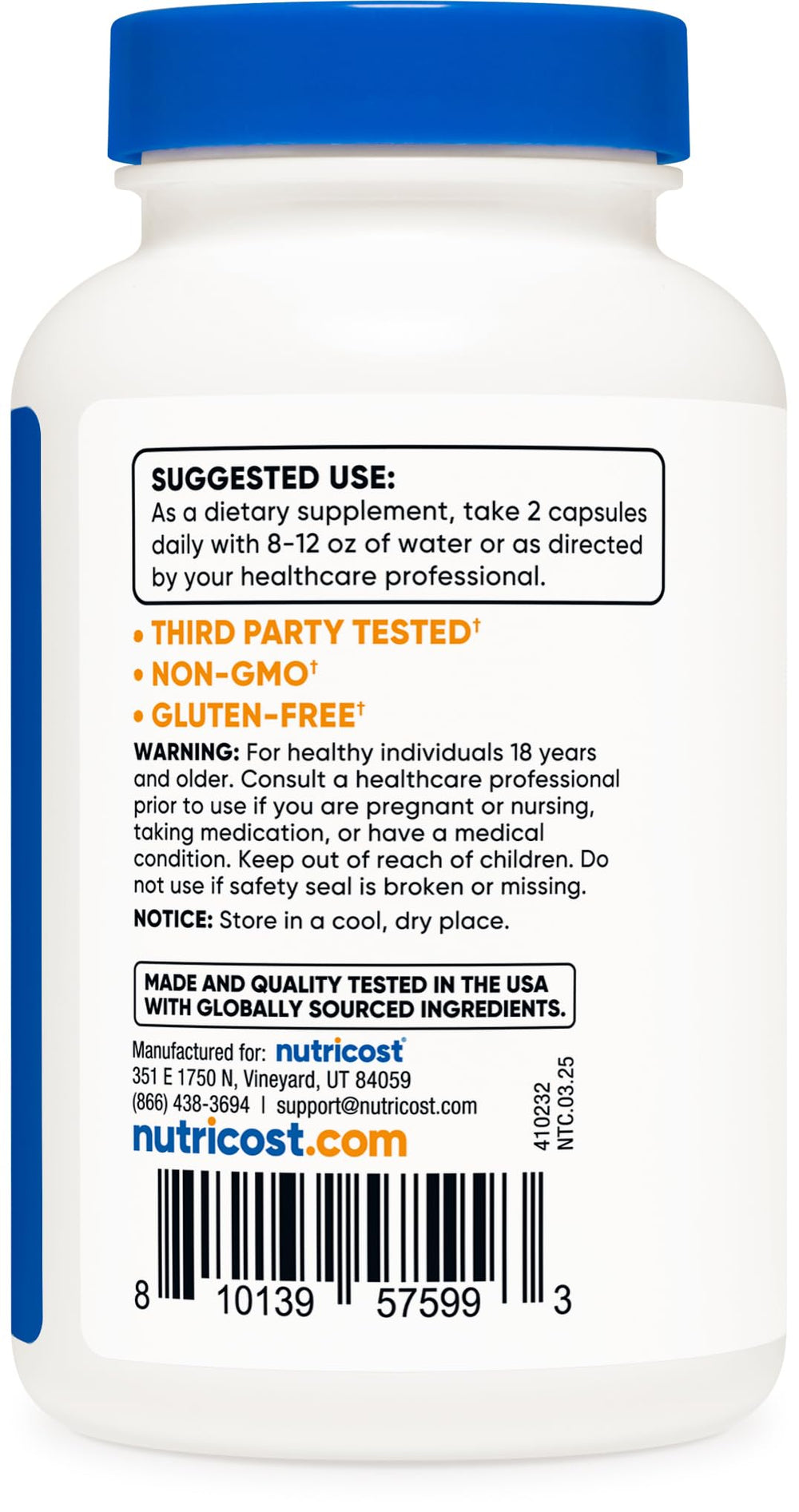 Ingredients flatlay showing vegan formulation for Nutricost Vitamin C.