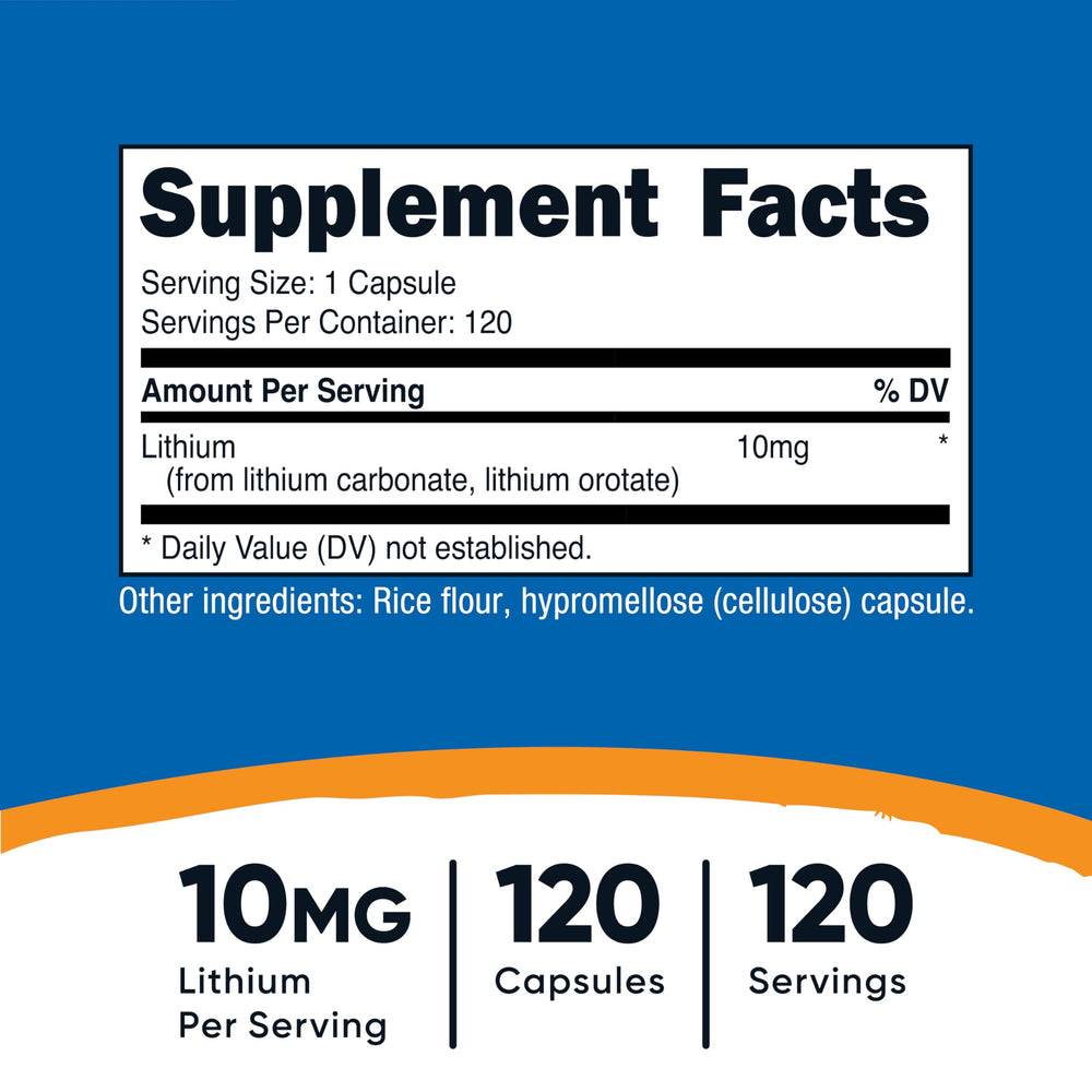 Nutricost Lithium Orotate capsules being poured for convenient daily servings