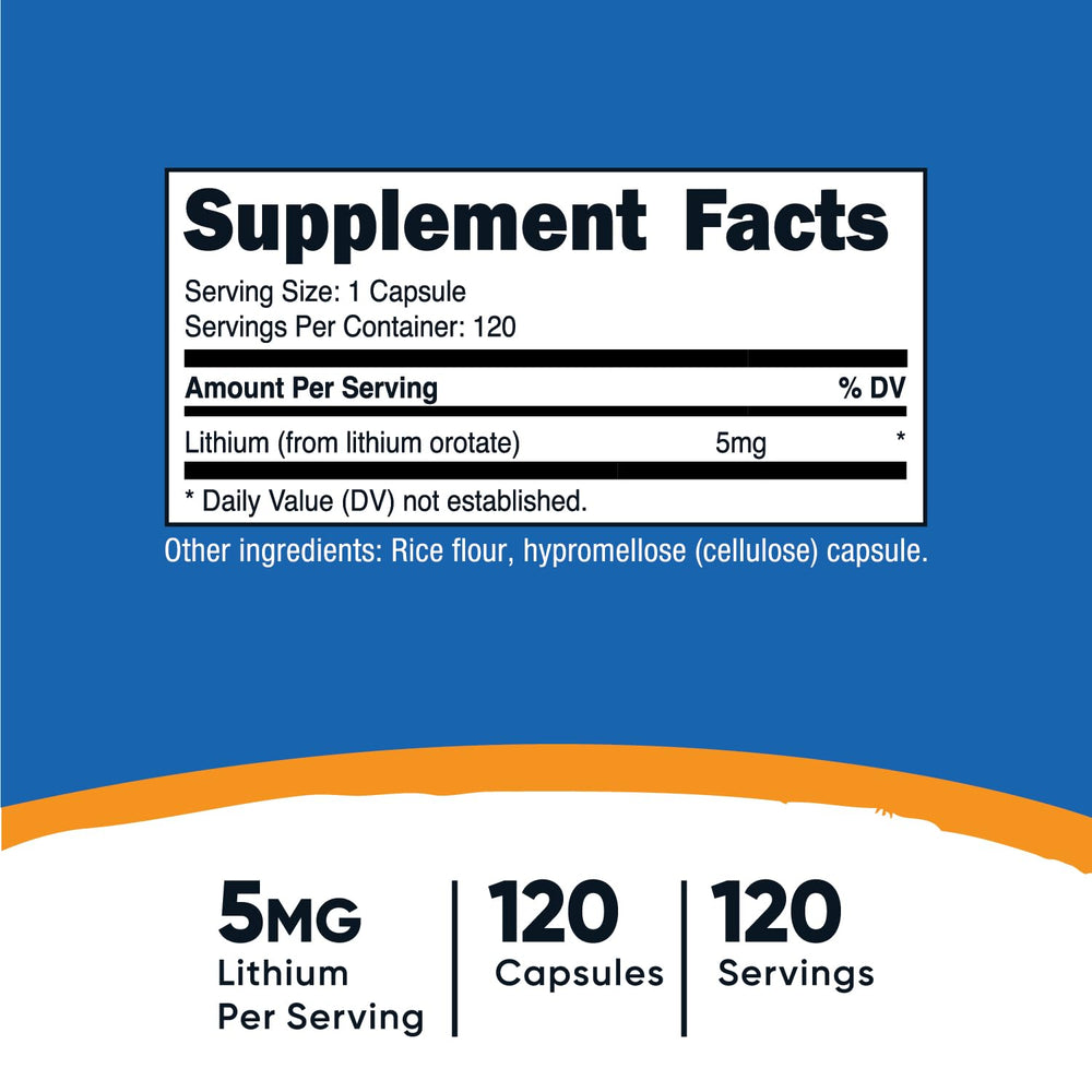 Nutricost Lithium Orotate capsules in veggie caps with label, ideal for vegetarian regimens.