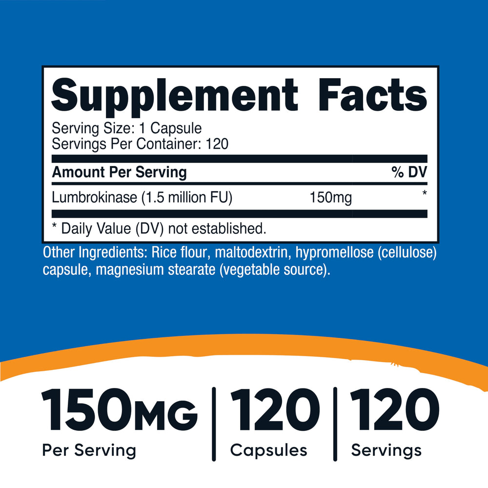 Nutricost Lumbrokinase capsules close-up highlighting compact capsules for easy daily intake.