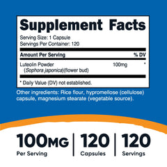 Nutricost Luteolin 100mg ingredients label showing clean formulation.