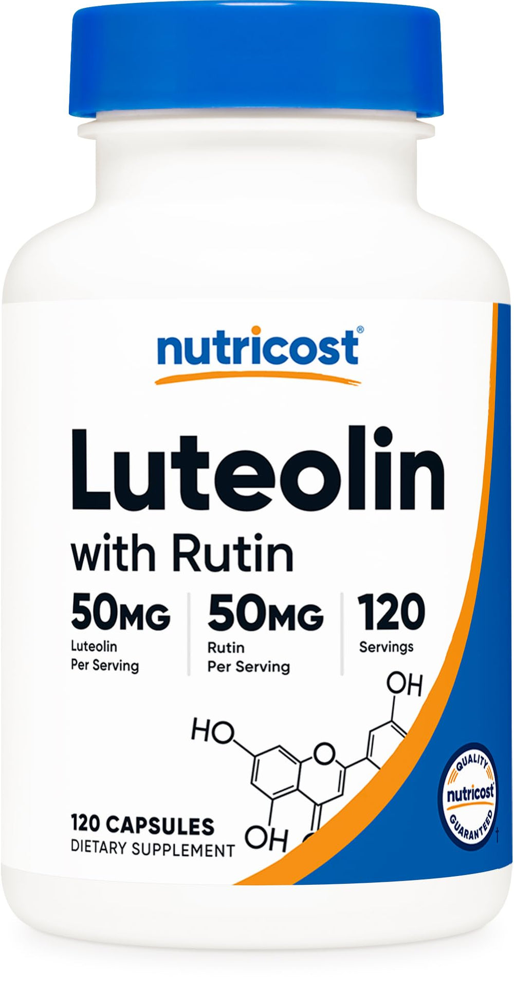 Nutricost Luteolin with Rutin Complex bottle front, veggie capsules for daily use