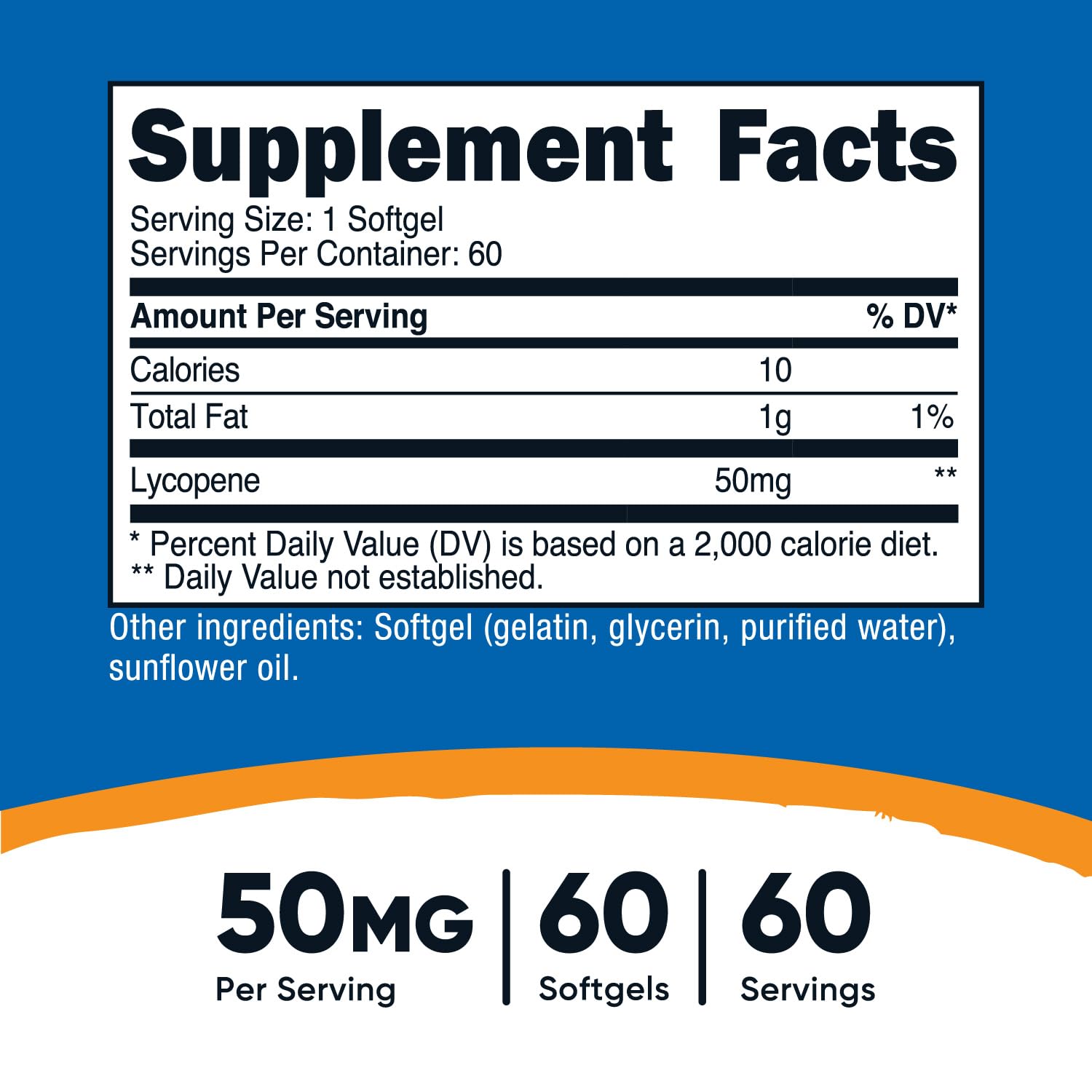 Nutricost Lycopene 50mg softgels close-up, easy daily intake.