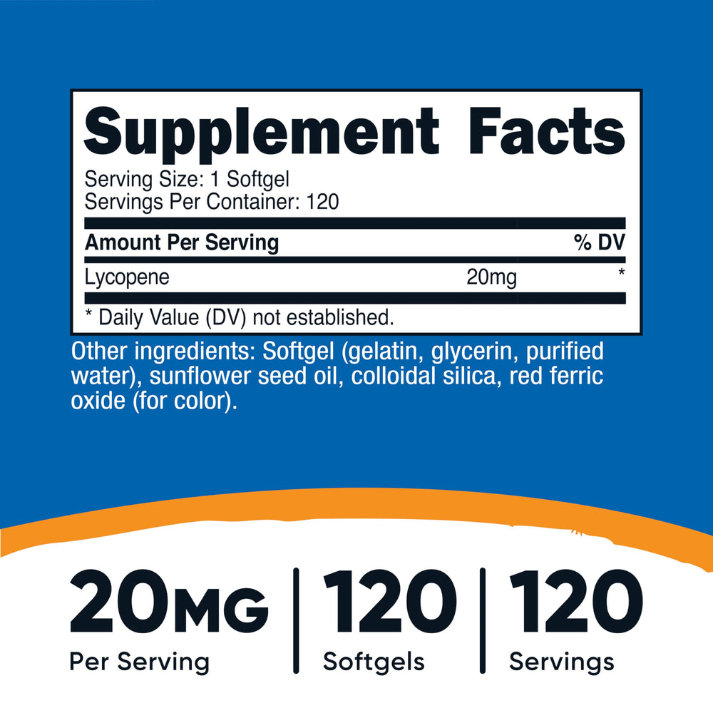 Nutricost Lycopene softgel close-up, easy to swallow for daily use.