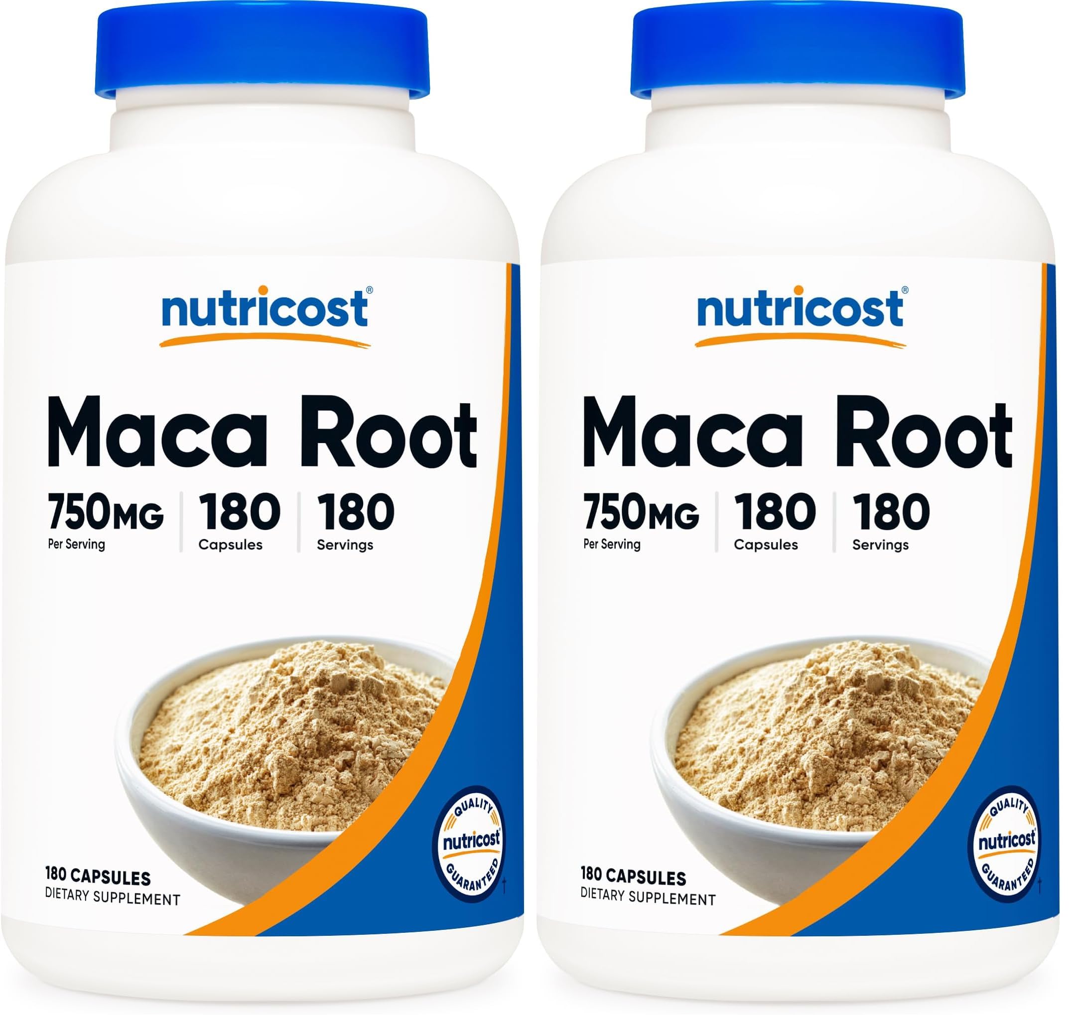 Nutricost Maca Root Capsules bottle front—daily supplement option with 180 servings