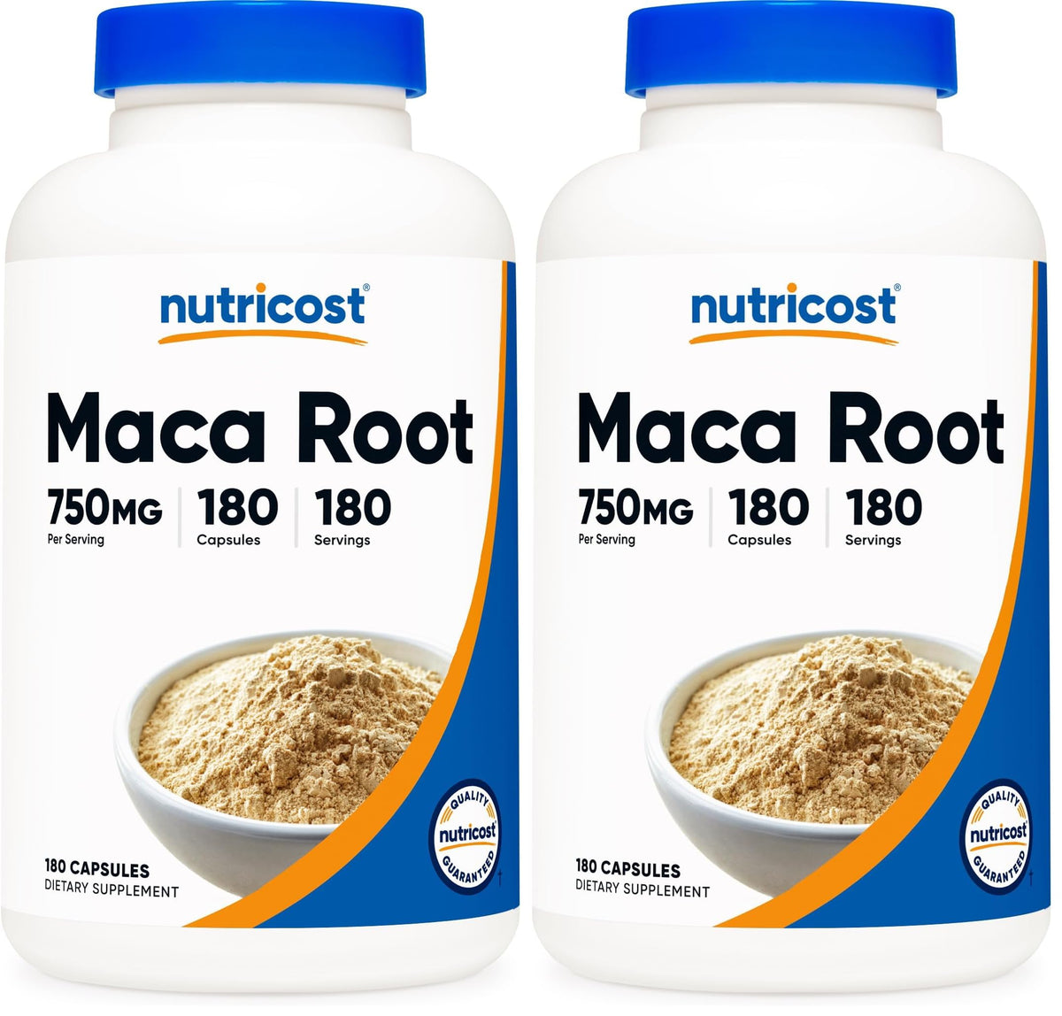 Nutricost Maca Root Capsules bottle front—daily supplement option with 180 servings