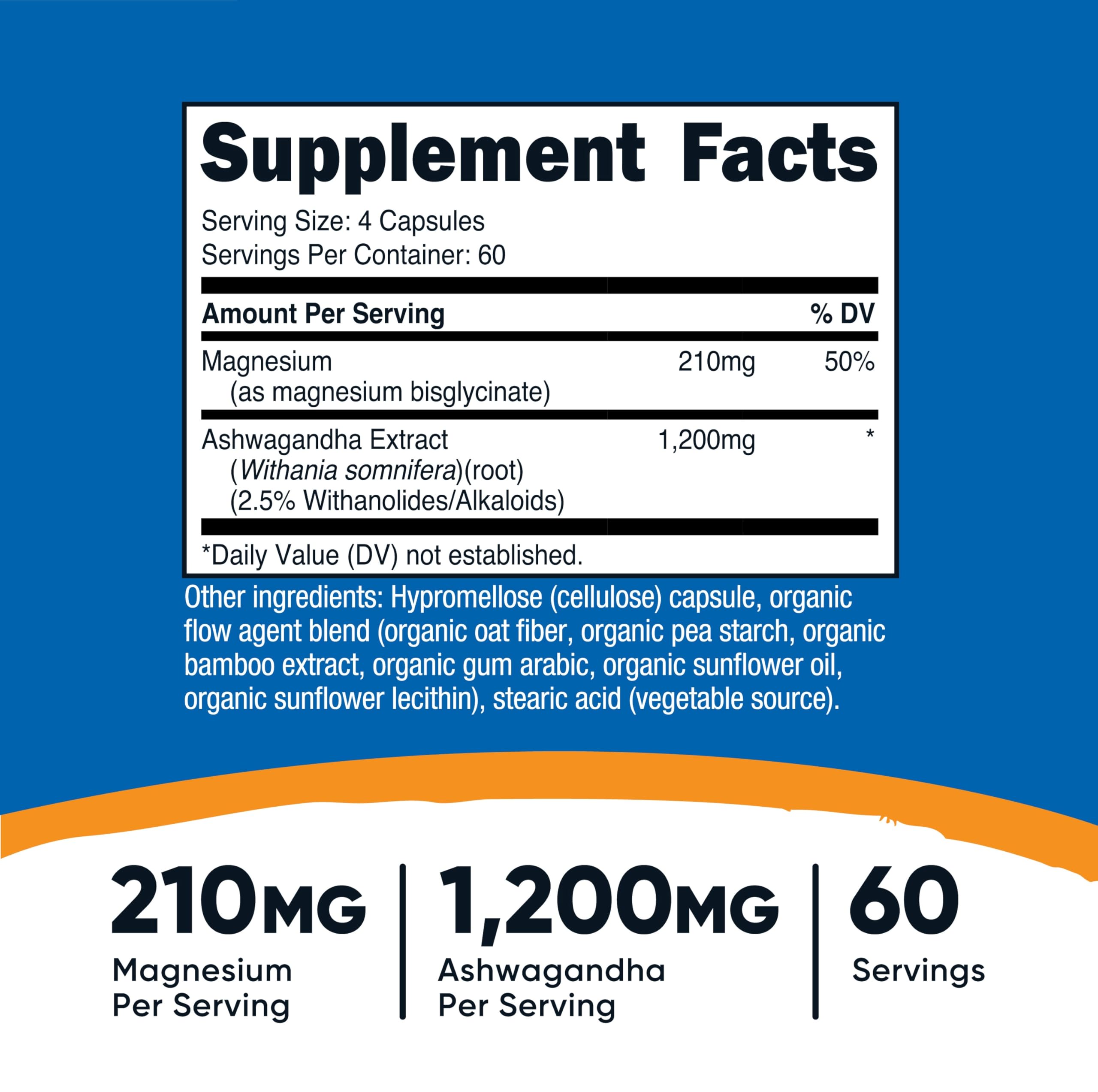 Nutricost Magnesium and Ashwagandha capsules closeup highlighting convenient daily use.