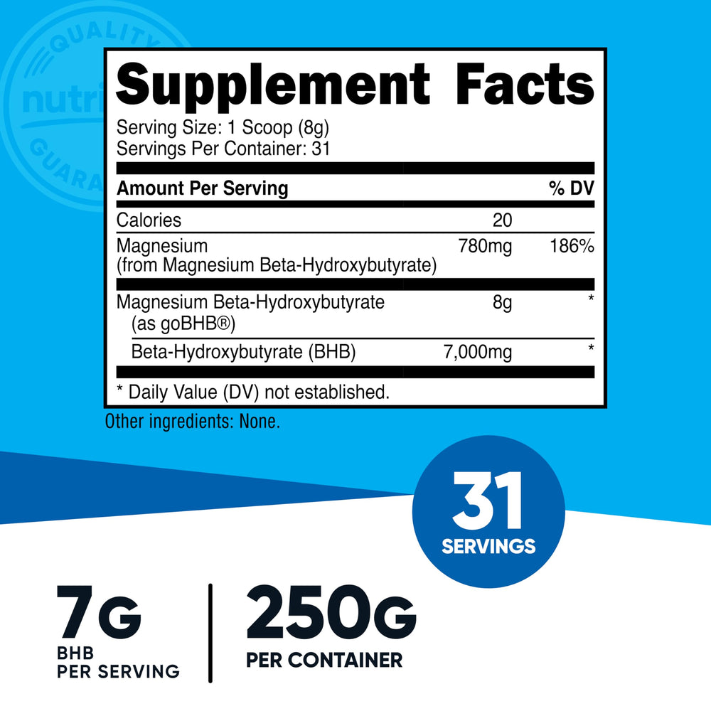 Nutricost Magnesium BHB Salts unflavored powder for versatile keto mixing