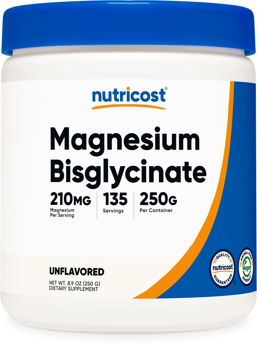 Nutricost Magnesium Bisglycinate Powder bottle, unflavored, for daily magnesium intake