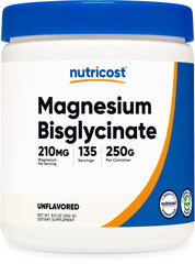 Nutricost Magnesium Bisglycinate Powder bottle, unflavored, for daily magnesium intake