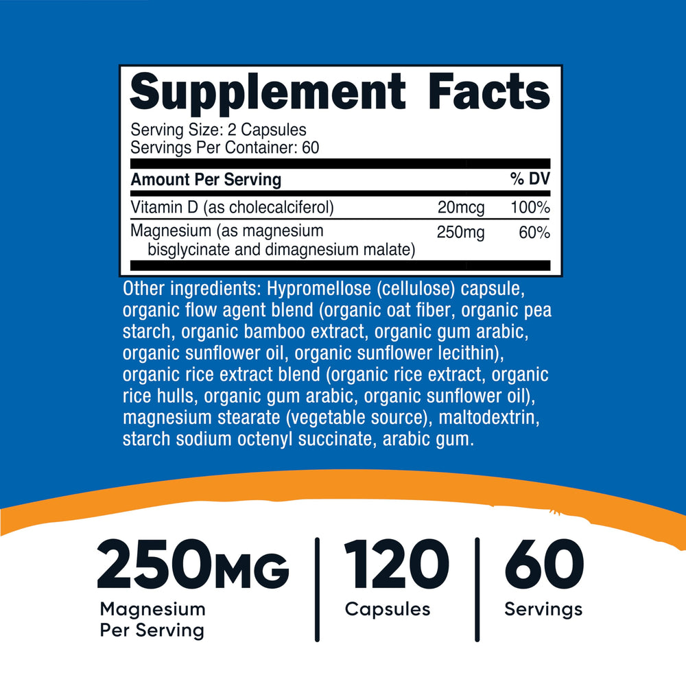 Nutricost magnesium capsules close-up highlighting the capsules for gentle digestion.