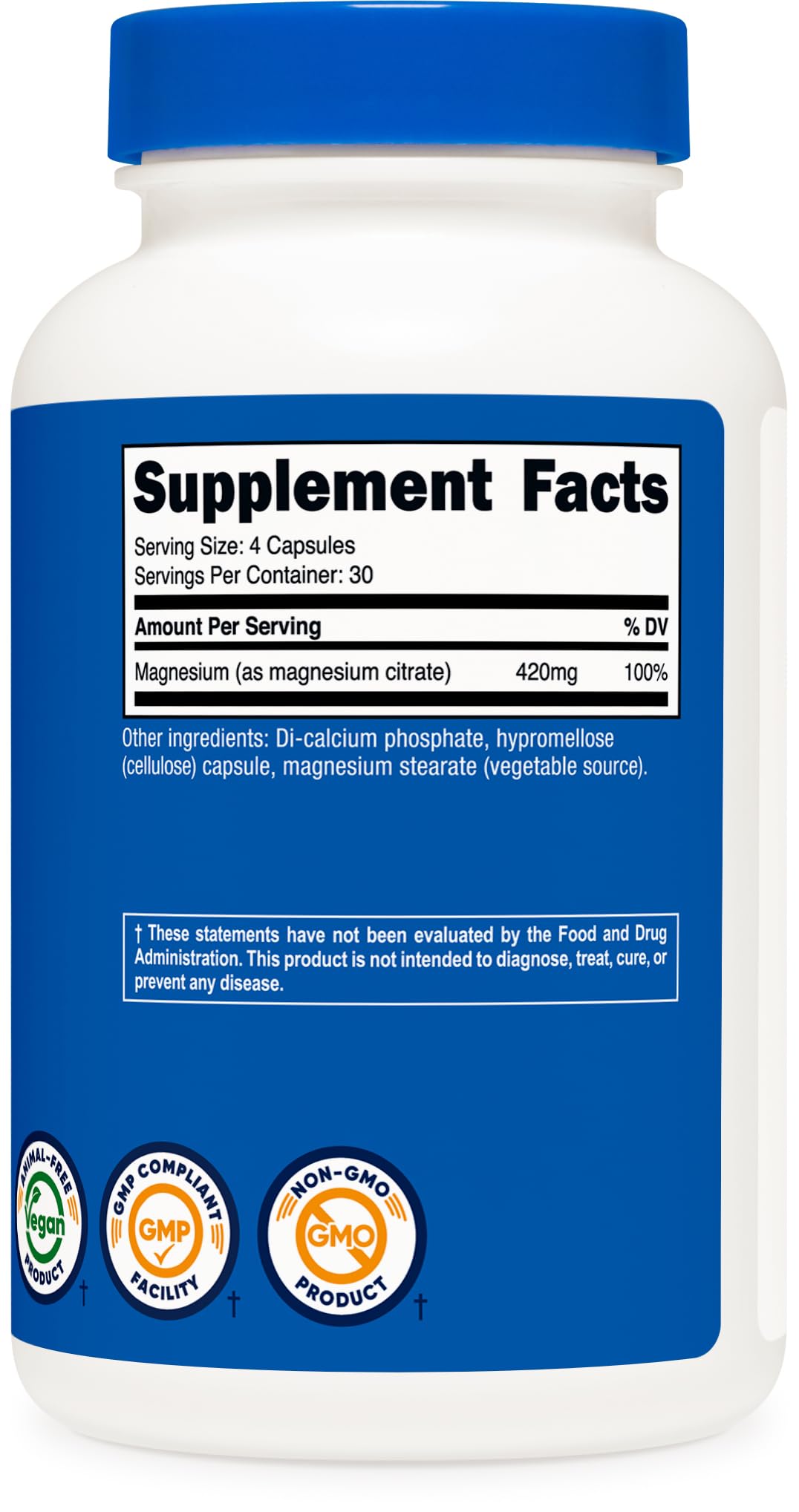 Nutricost Magnesium Citrate nutrition panel showing 420 mg per serving
