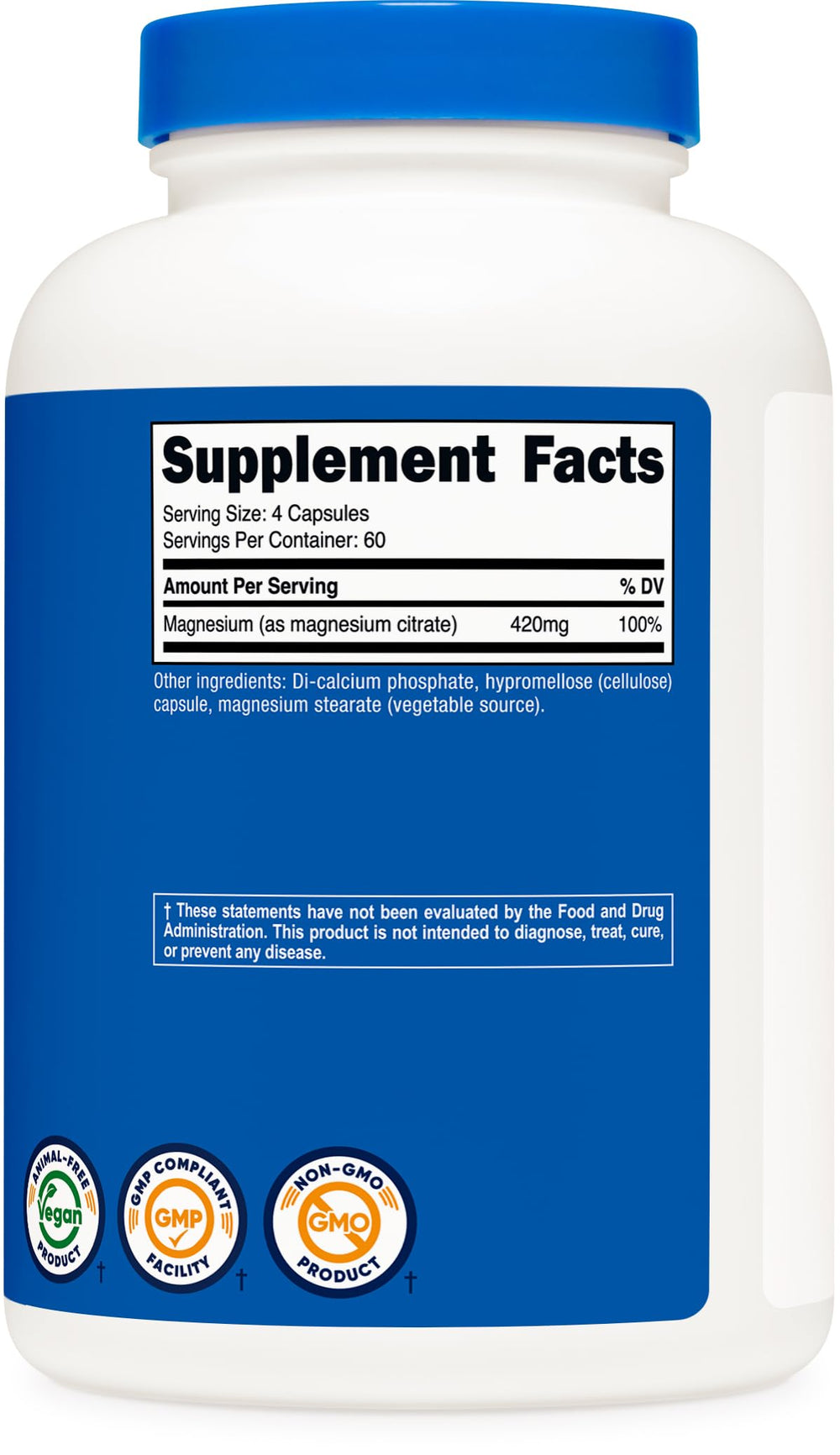 Nutricost Magnesium Citrate label graphic focusing on GMP and NSF certified facility.