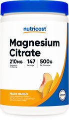 Nutricost Magnesium Citrate Peach Mango bottle for easy daily supplementation.
