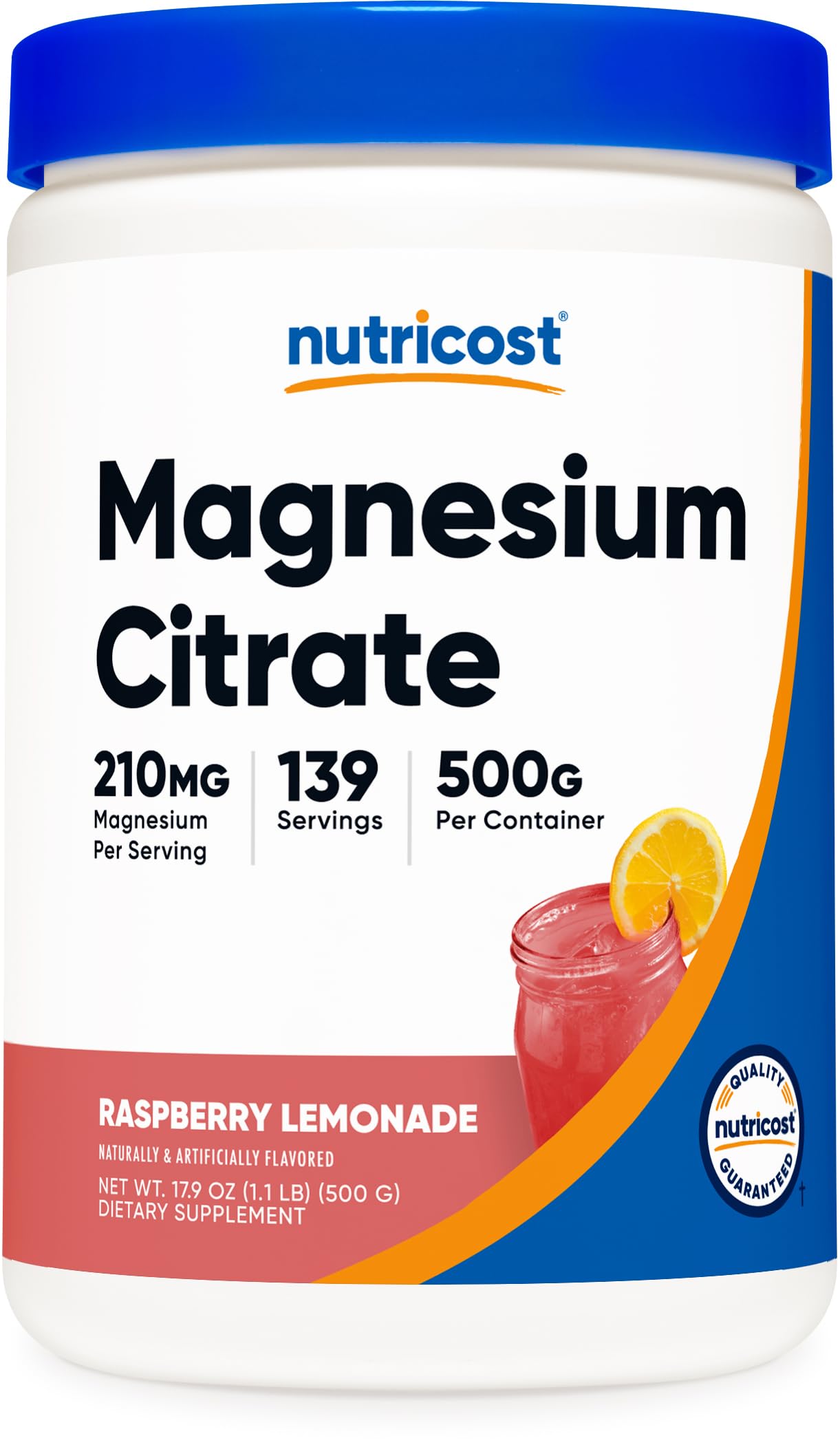 Nutricost Magnesium Citrate Raspberry Lemonade bottle for easy daily use.