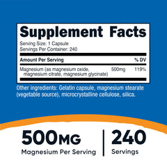 Nutricost Magnesium Complex capsules close-up showing texture and size.