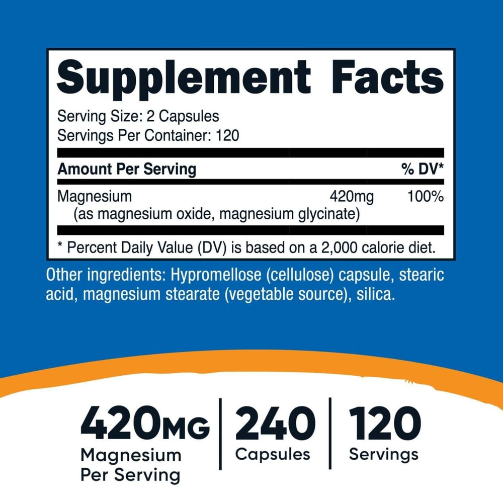 Nutricost Magnesium+ Extra Strength bottle top highlighting easy two-capsule serving