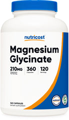Nutricost Magnesium Glycinate capsules in a bottle highlighting gentle absorption
