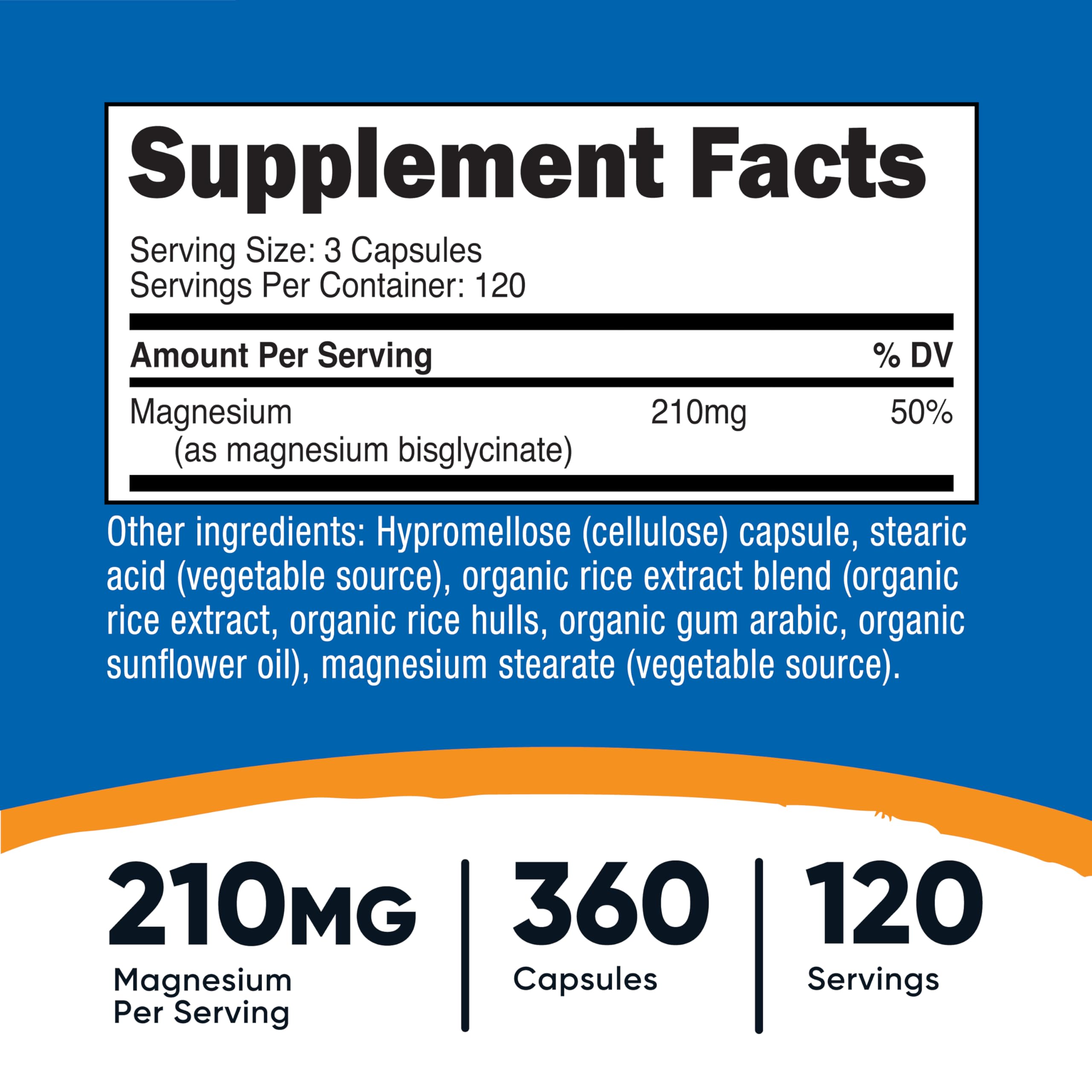 Nutricost Magnesium Glycinate capsules showing convenient 210 mg serving