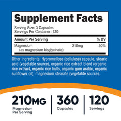 Nutricost Magnesium Glycinate capsules showing convenient 210 mg serving