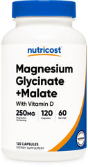 Nutricost Magnesium Glycinate + Malate bottle shown for easy daily dosing.