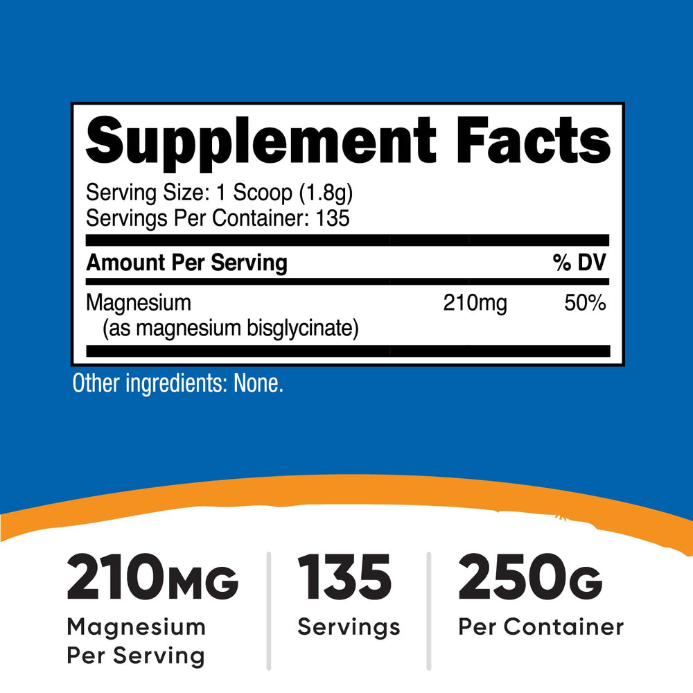 Nutricost magnesium glycinate powder with included scoop for accurate servings.