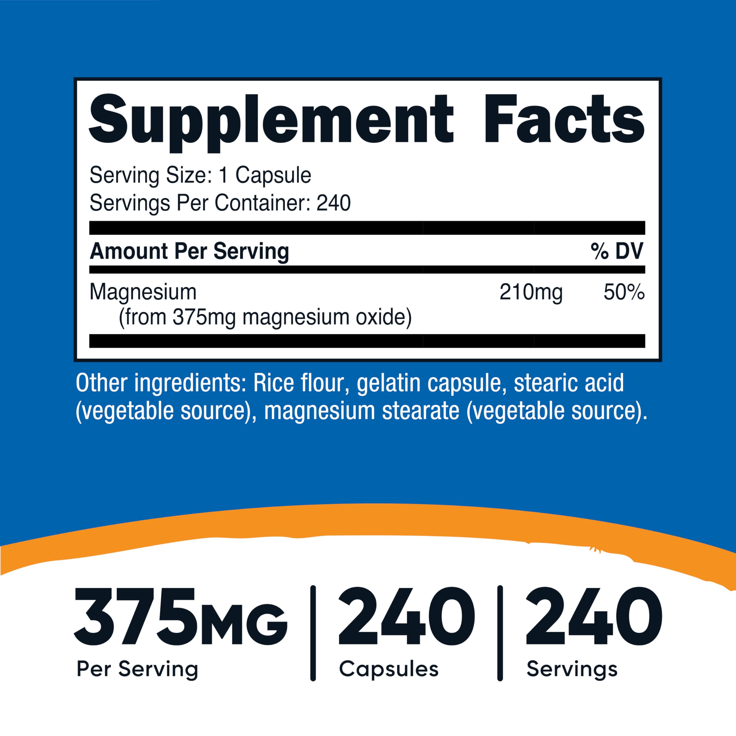 Nutricost Magnesium Oxide capsules close-up highlighting easy-to-swallow formula.
