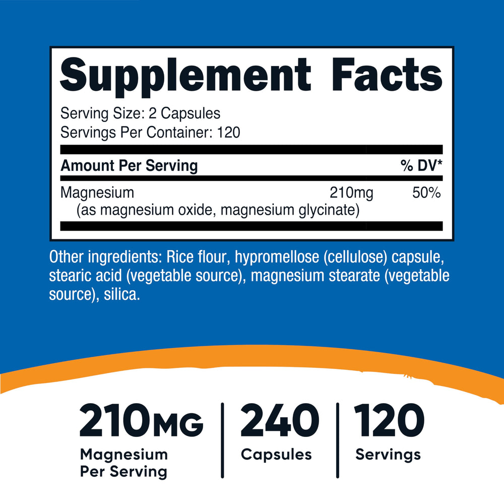 Nutricost Magnesium+ capsules closeup featuring easy-to-swallow vegan-friendly capsules