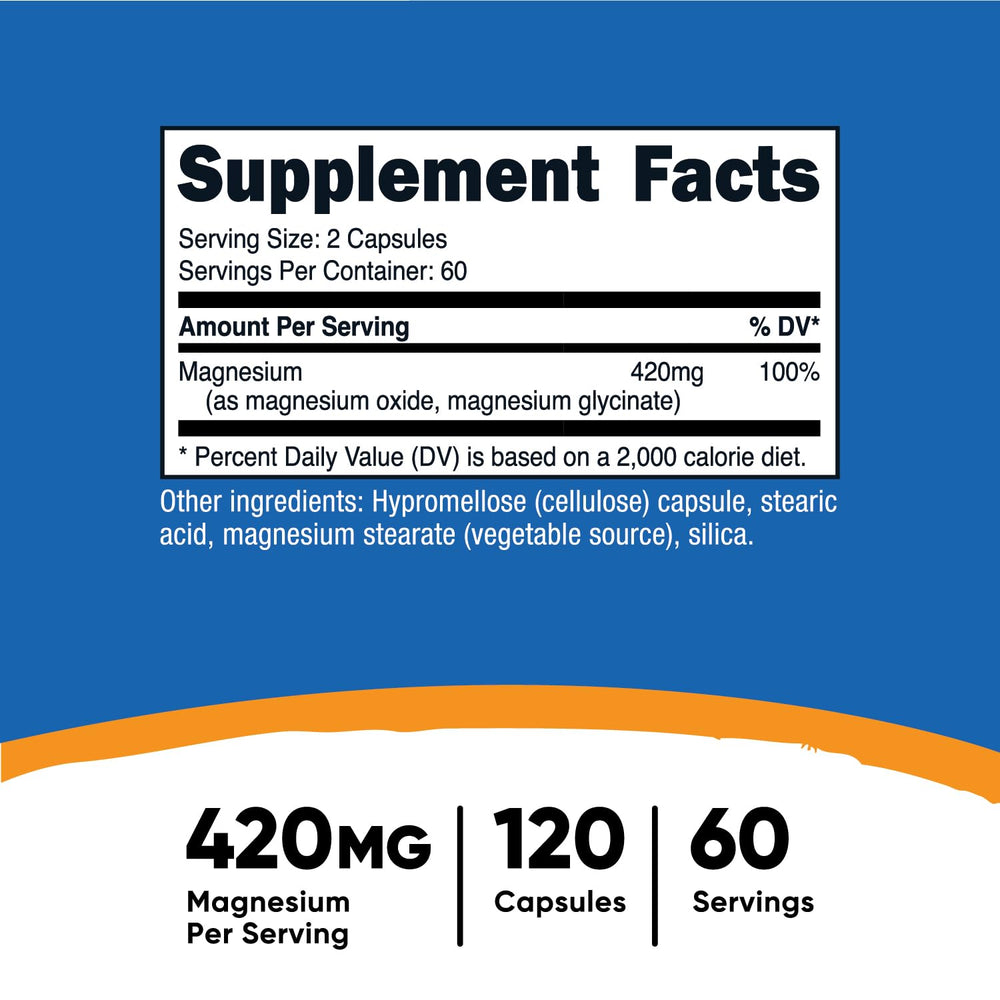 Nutricost Magnesium+ capsules pour demonstrates easy-to-swallow, plant-based capsules.