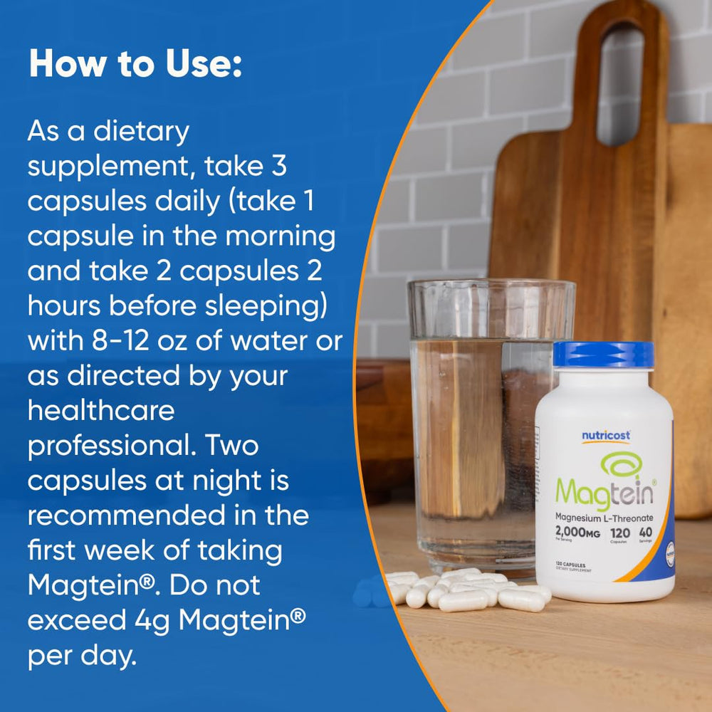 Nutricost Magtein bottle with plant-based lifestyle messaging