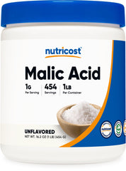 Nutricost Malic Acid Powder bottle with scoop for easy, precise servings