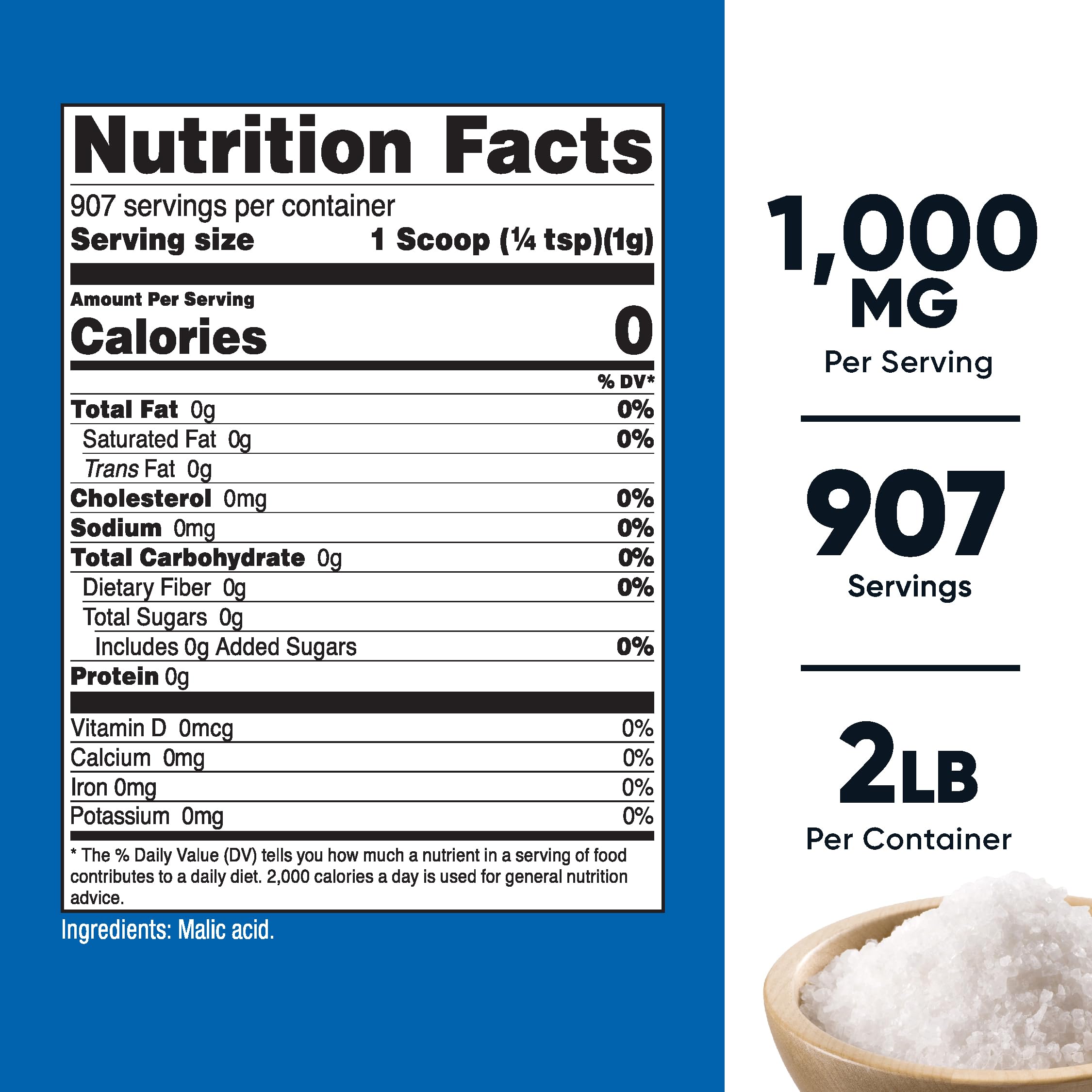 Nutricost Malic Acid powder with included scoop enables precise servings.