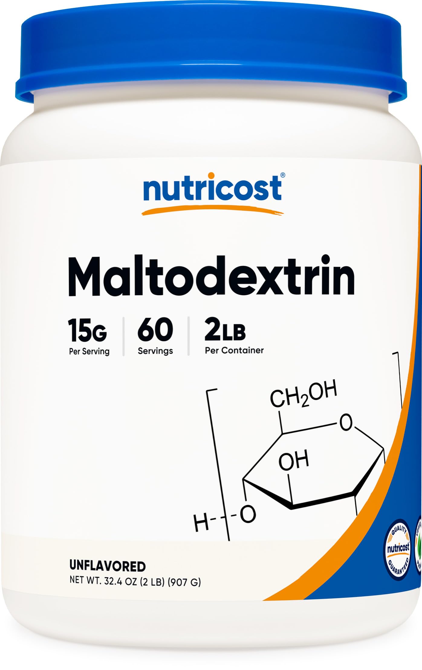 Nutricost Maltodextrin powder container ready for post-workout shakes