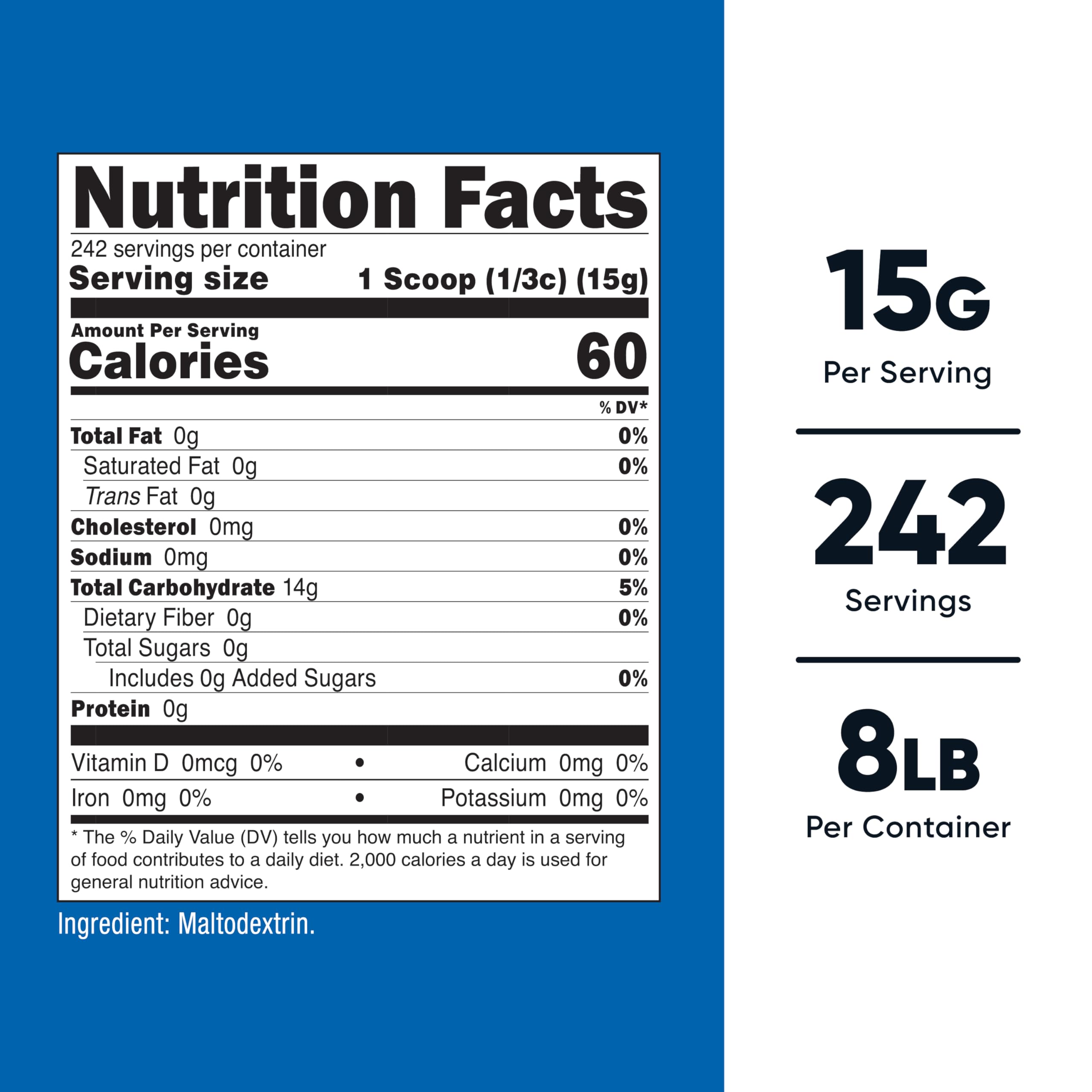 Nutricost Maltodextrin scoop measure for easy portioning in drinks