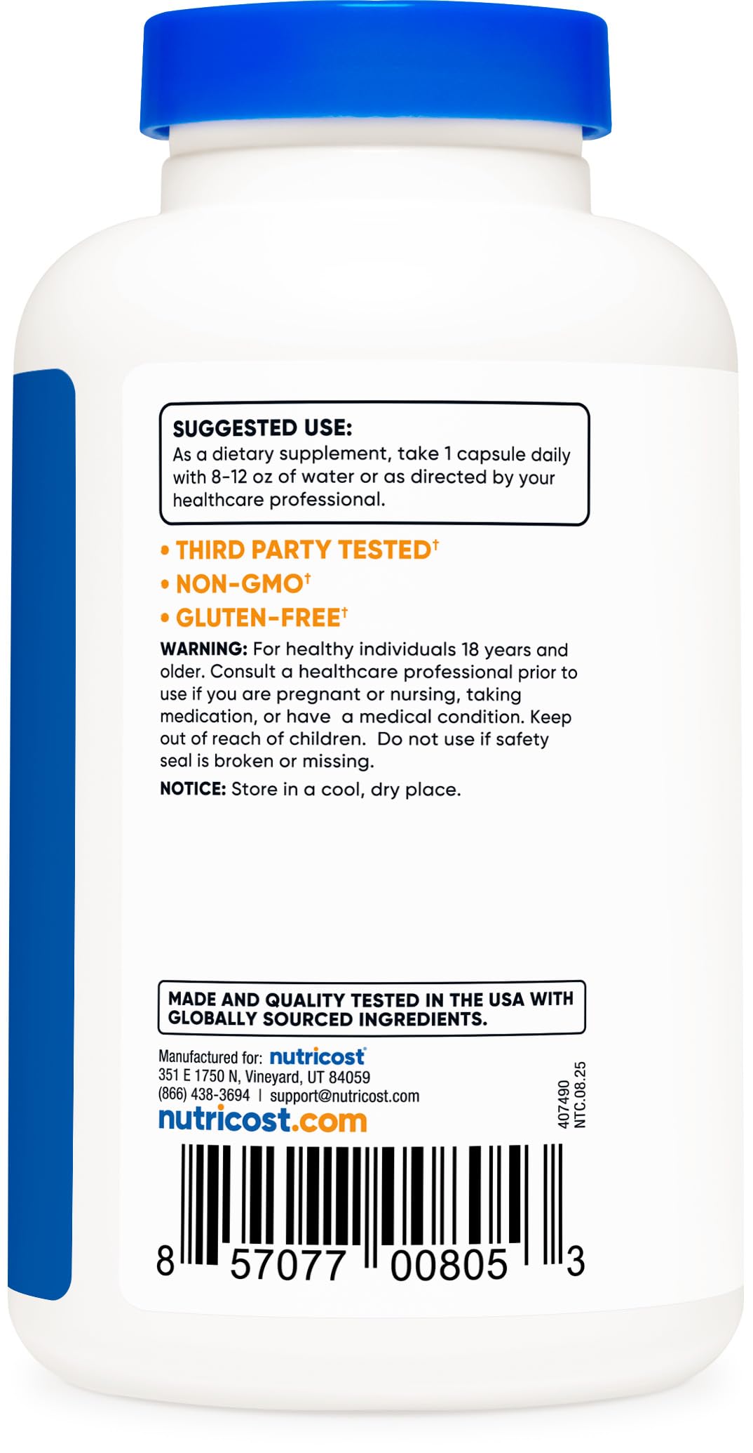 Nutricost manufacturing facility photo with FDA registration and GMP compliance.