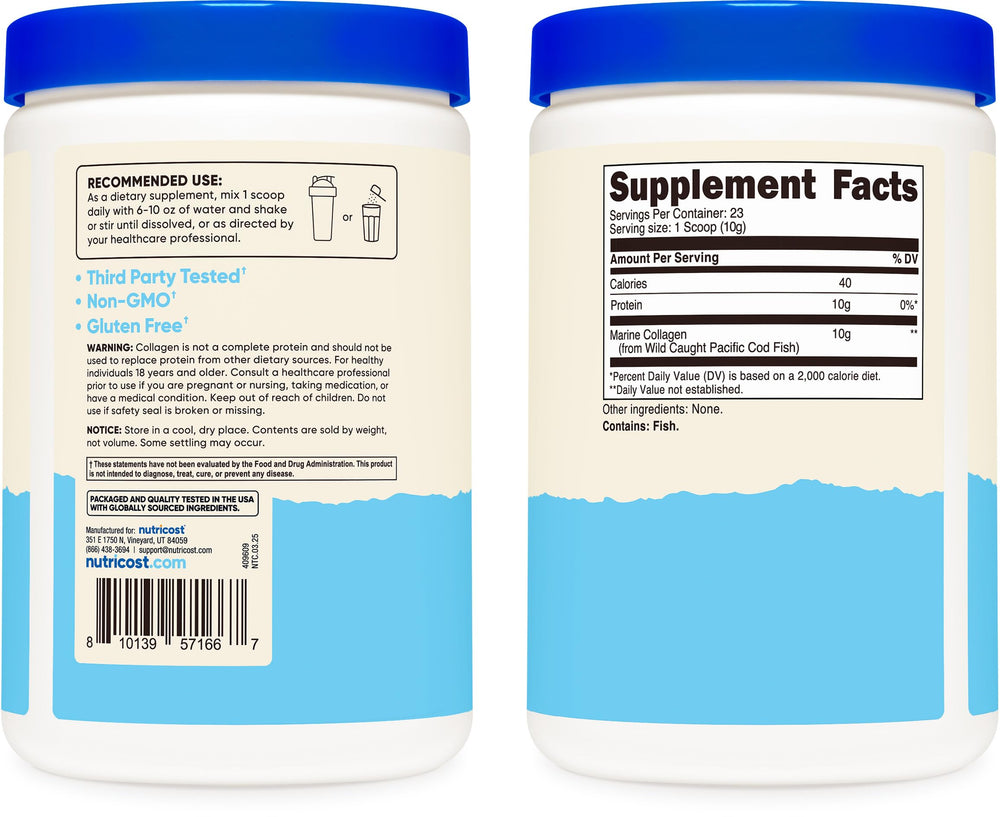 Nutricost Marine Collagen in a kitchen scene for shakes.