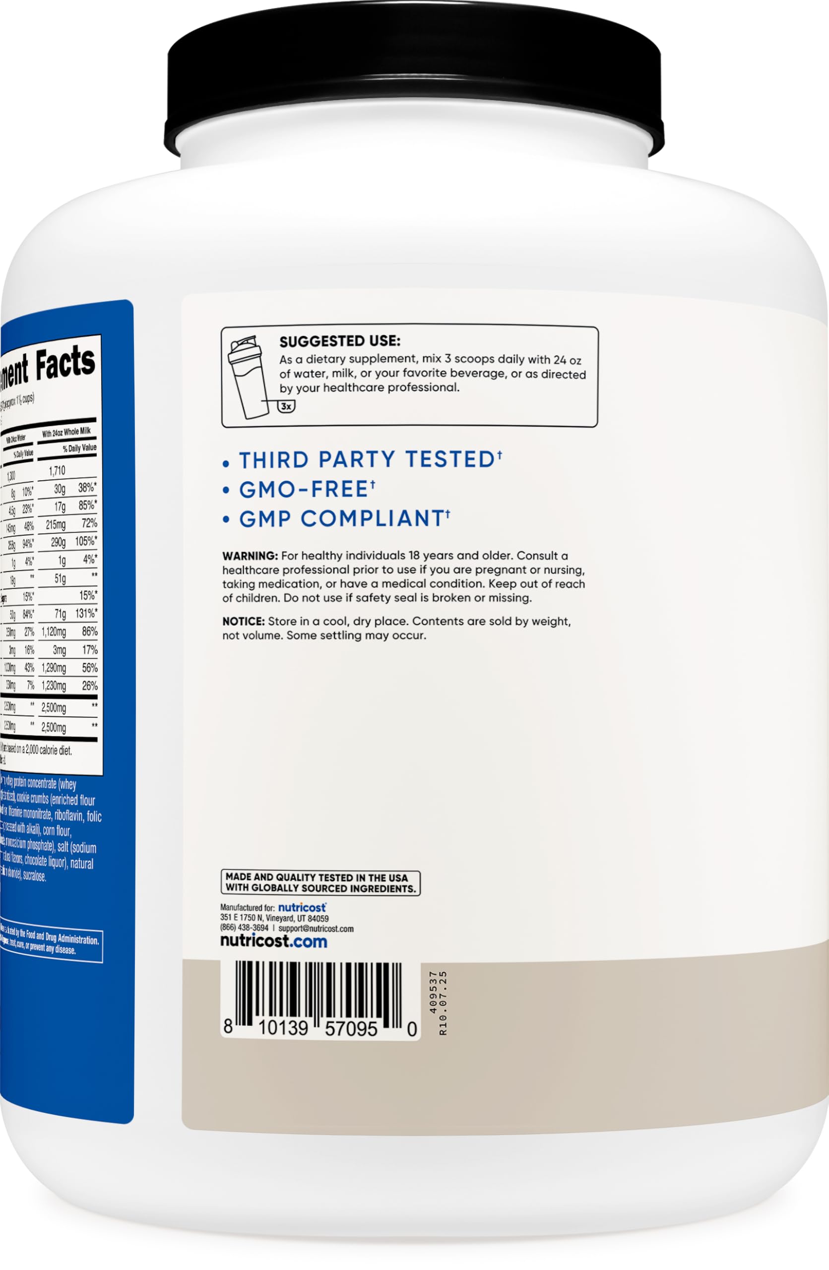 Nutricost mass gainer showing L-glutamine ingredient for recovery support