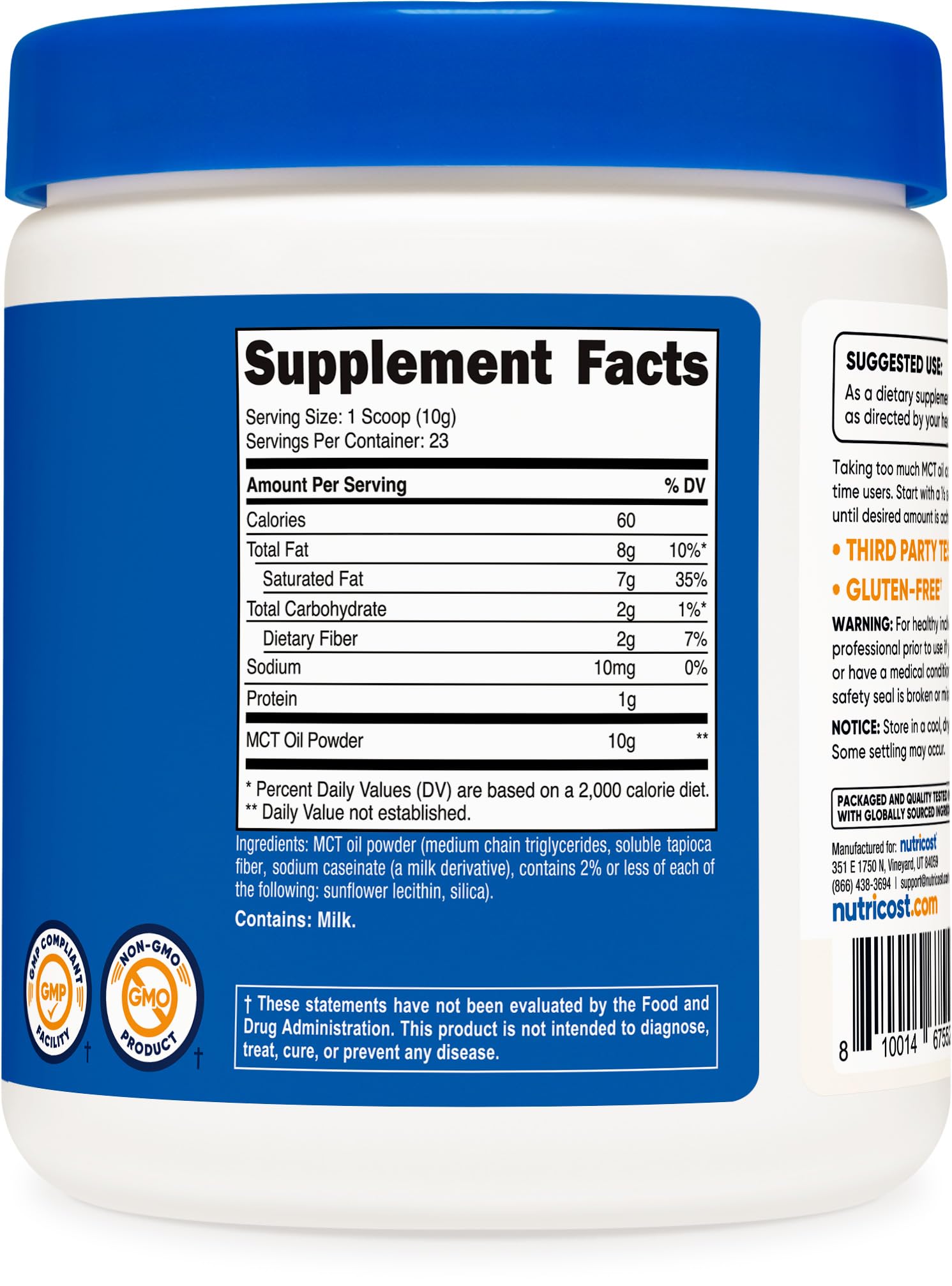 Nutricost MCT Oil Powder coffee creamer option with zero net carbs.